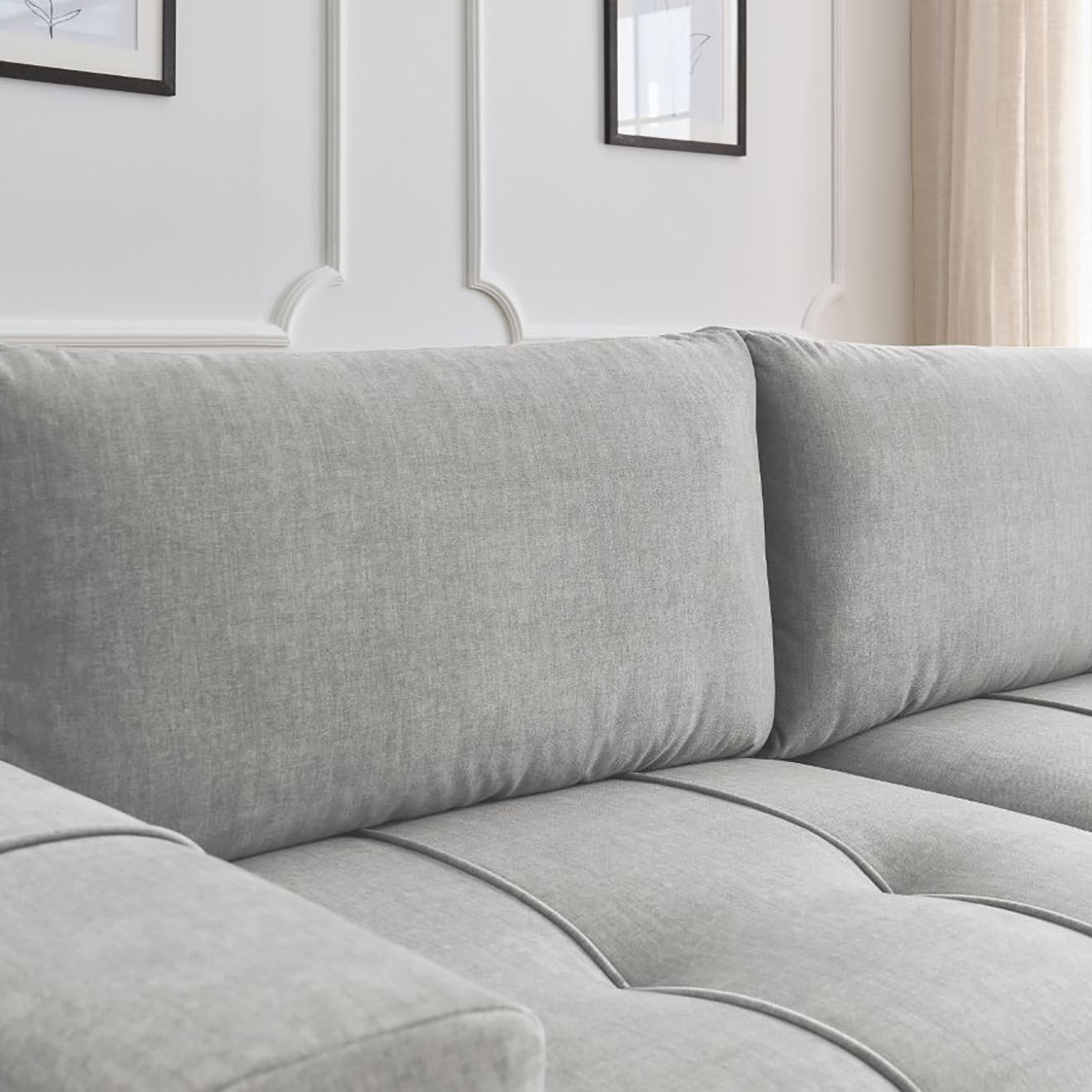 Bobochic Canapé droit convertible en Velours 3 places Arsène avec coffre gris clair - 248x105x90 cm
