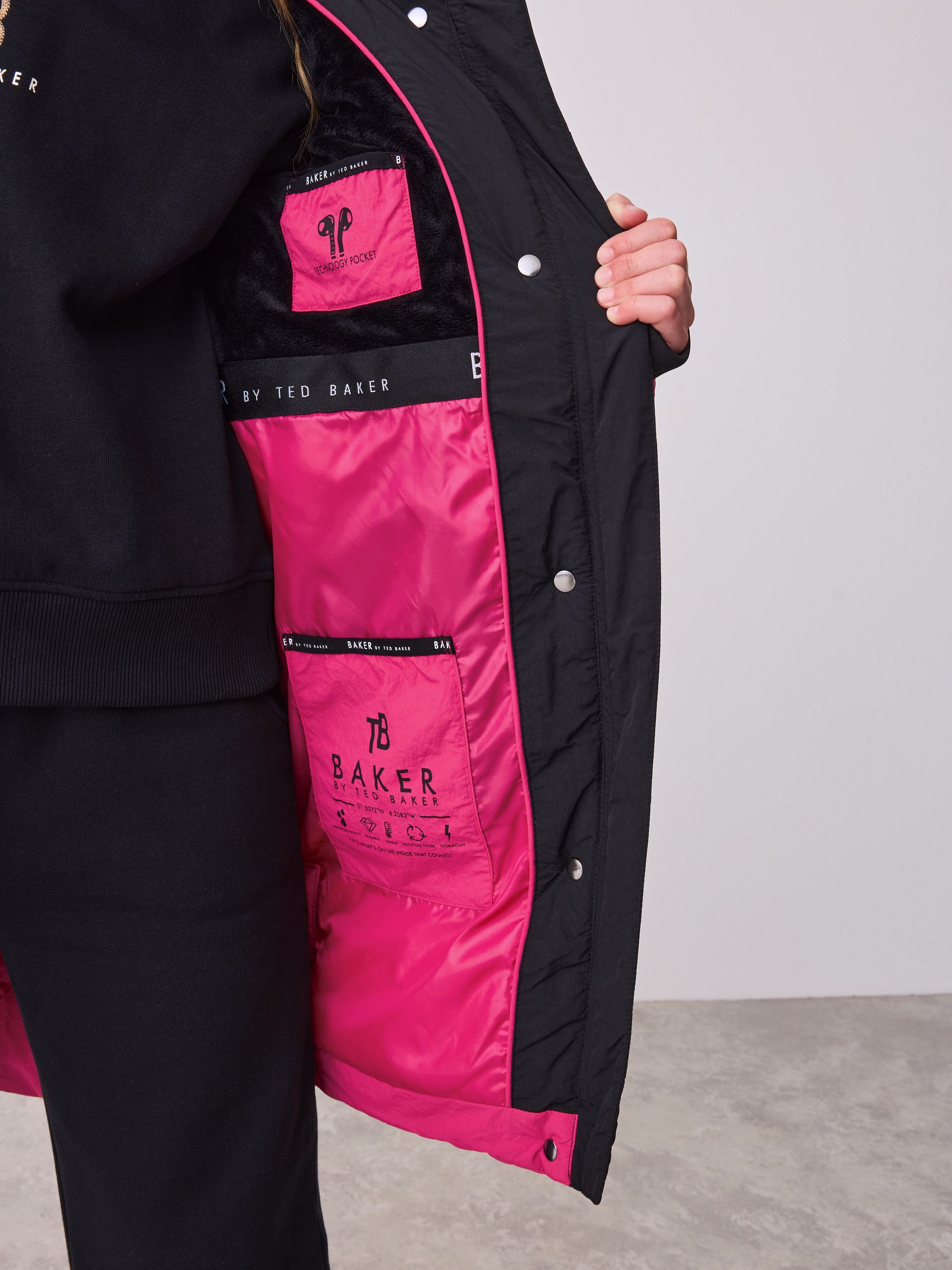 Roze - Baker by Ted Baker meisjes regenbestendige gewatteerde lange jas