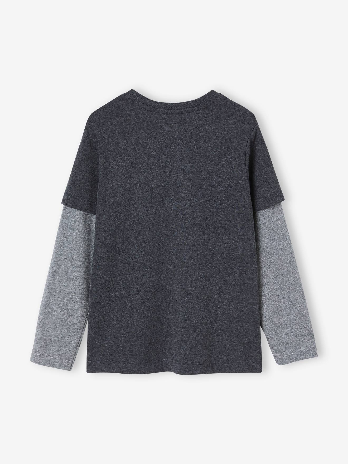 Camiseta de manga dupla cor verde-oliva para meninos