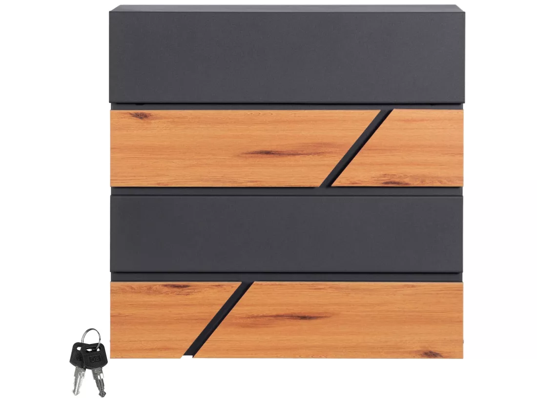 Boîte aux lettres moderne en acier anthracite imitation bois murale ML-DESIGN