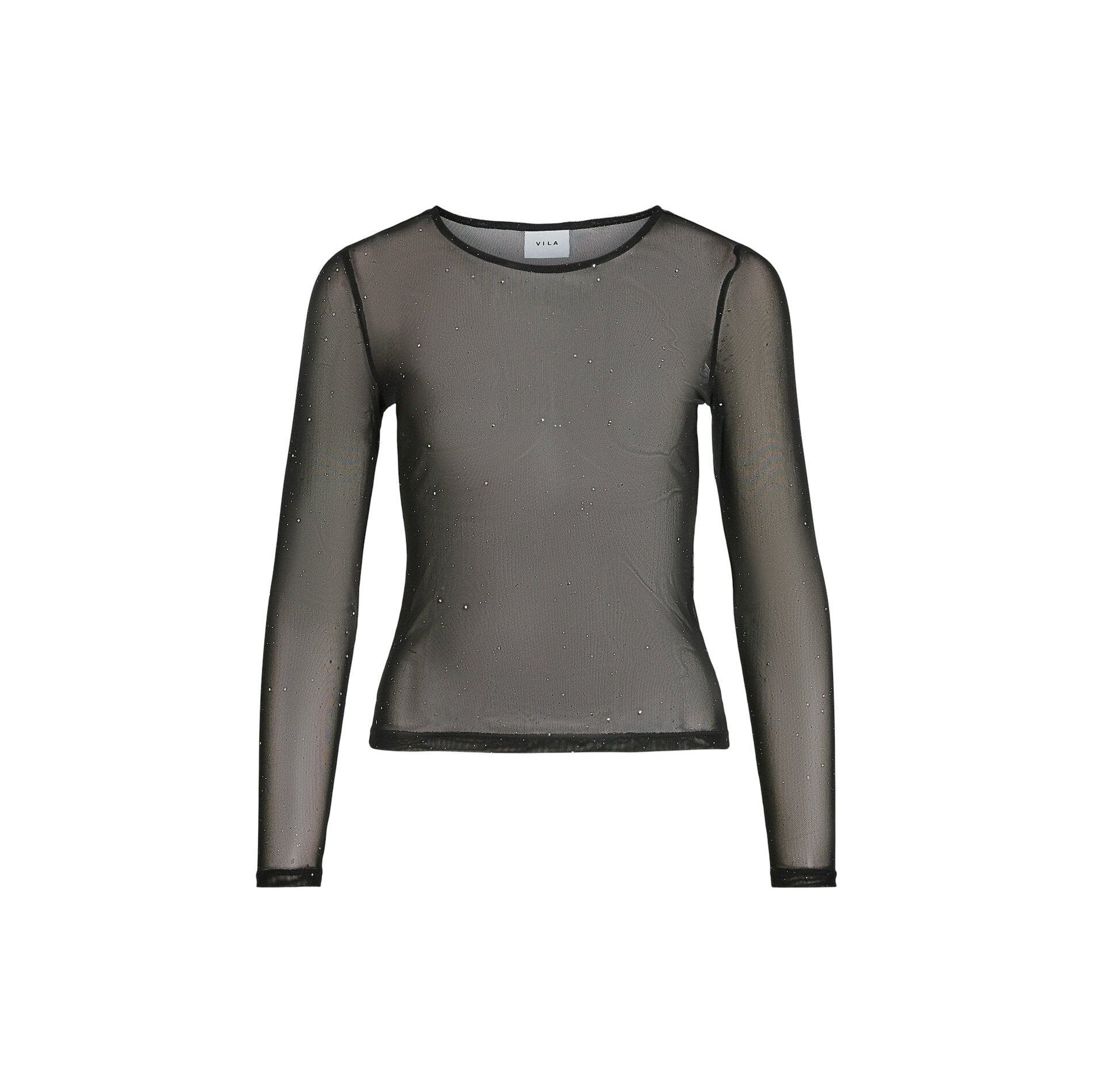 Vila  Vinora o-neck langærmet bluse - Black Beauty