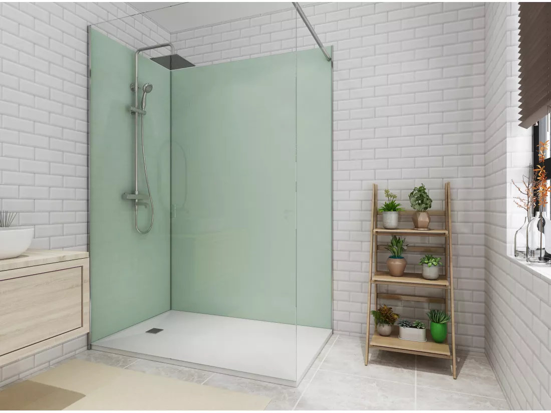 Lot de 2 panneaux muraux de douche vert clair en aluminium avec profilés - L90 x L120 x H210 cm - ITZIAR