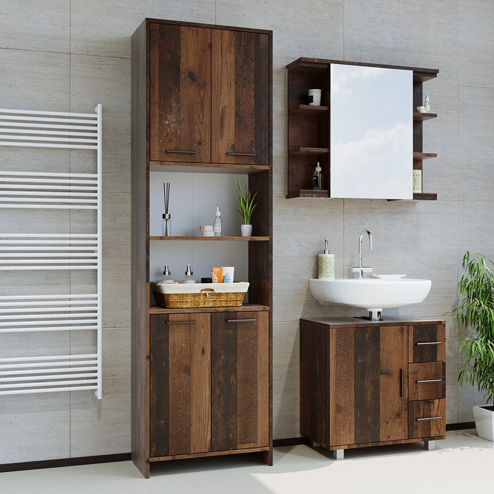 Vicco Badschrank Badezimmerschrank Hochschrank Maris Old Style 56x190 cm modern Aufbewahrungsschrank Badregal Beistellschrank Mehrzweckschrank Doppeltürenschrank