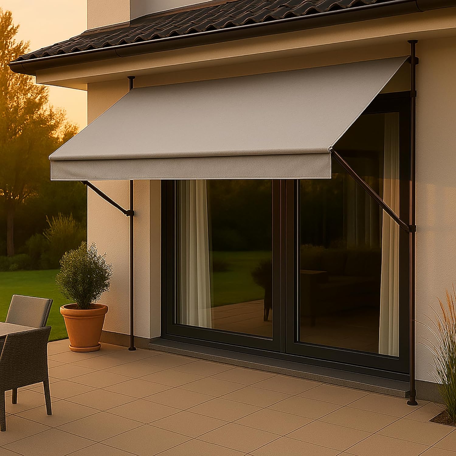 Angerer Klemmmarkise Style mit Handkurbel, Terrasse/Balkon, einfache Montage ohne Bohren, Made in Germany, hochwertiger Stoff, UV-beständig, höhenverstellbar, wasserabweisend, 300 cm Hellgrau