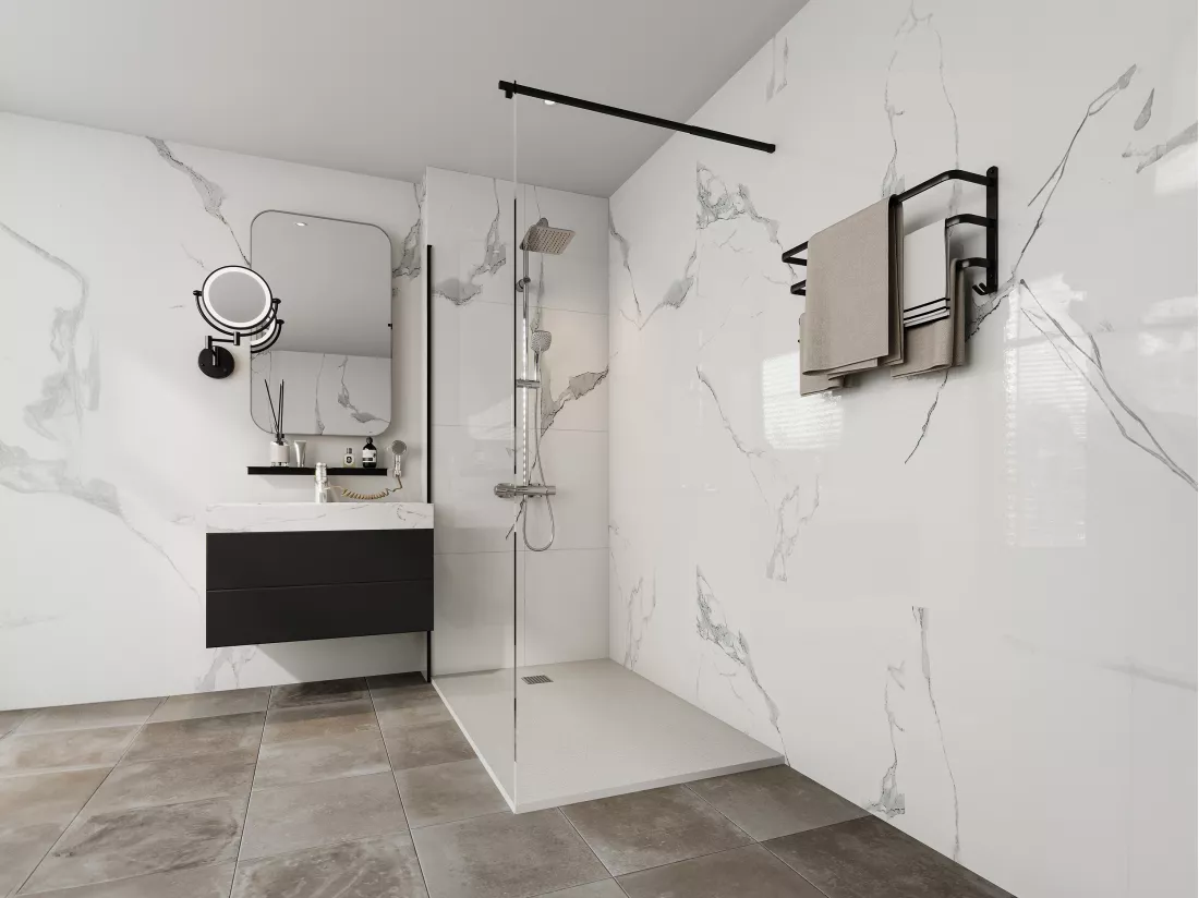 Receveur extra-plat à poser ou à encastrer découpable en résine SMC - Blanc - 140 x 90 cm - MIRNOSA