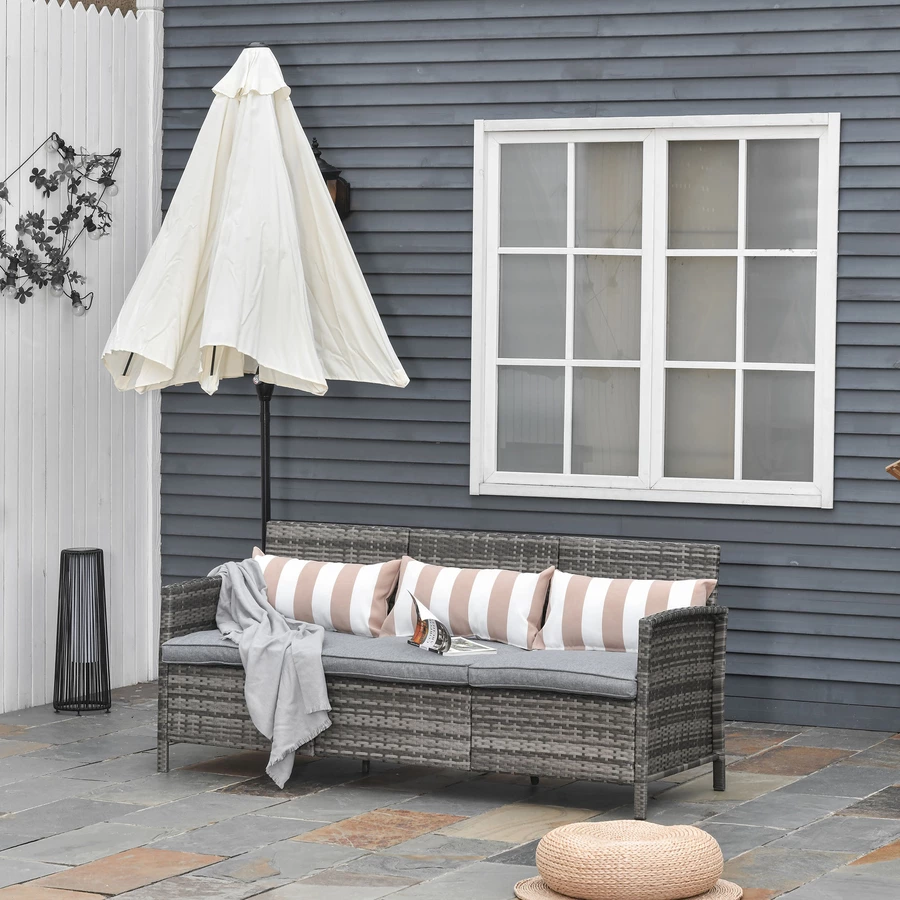 Outsunny Rattan Loungesofa als 3-Sitzer grau