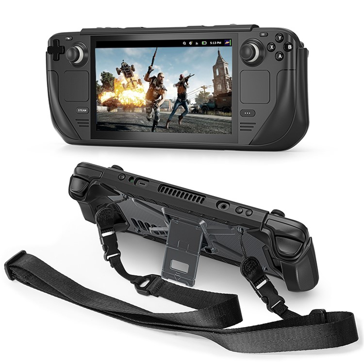 Steam Deck / OLED Silikon Case Schutzhülle Abdeckung mit Kickstand Halterung und Schultergurt - Schwarz
