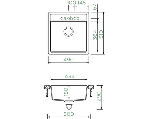 Schock Nemo N-100S A spoelbak, 490 x 510 mm, nero NEMN100SAGNE