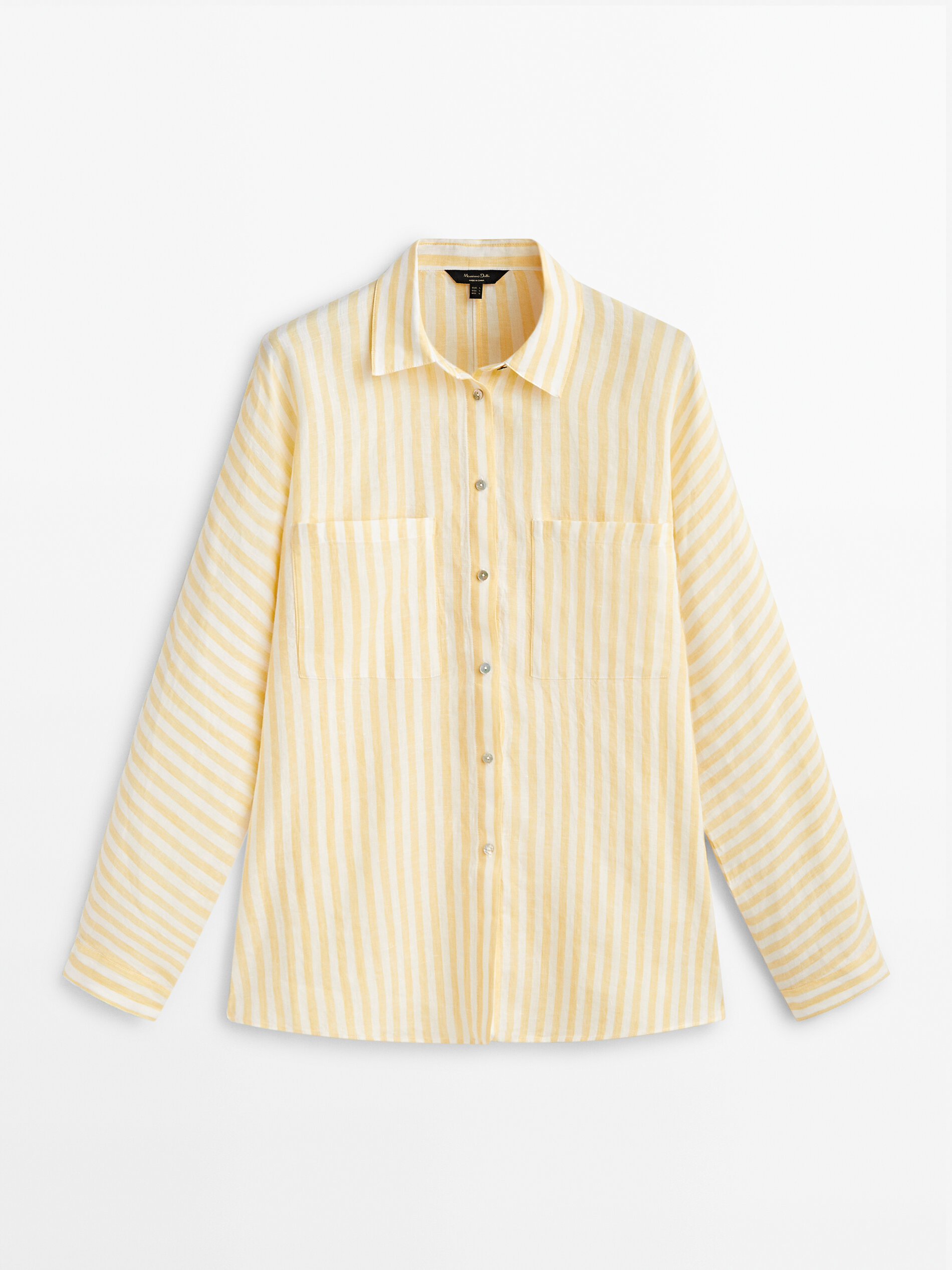 Camisa rayas bolsillos 100% linho - AMARILLO