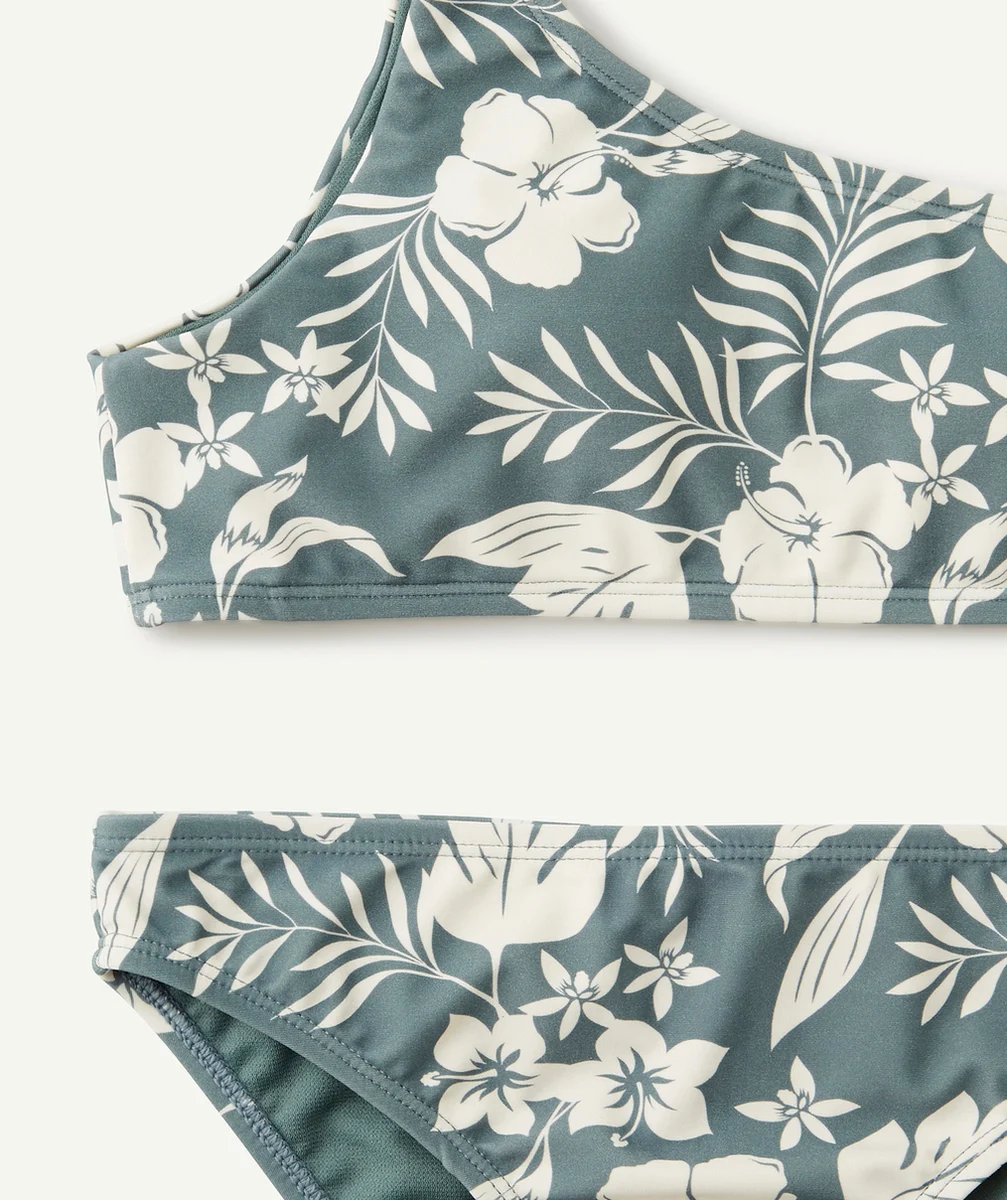 LE MAILLOT DE BAIN 2 PIÈCES KAKI ET FLORAL EN FIBRES RECYCLÉES