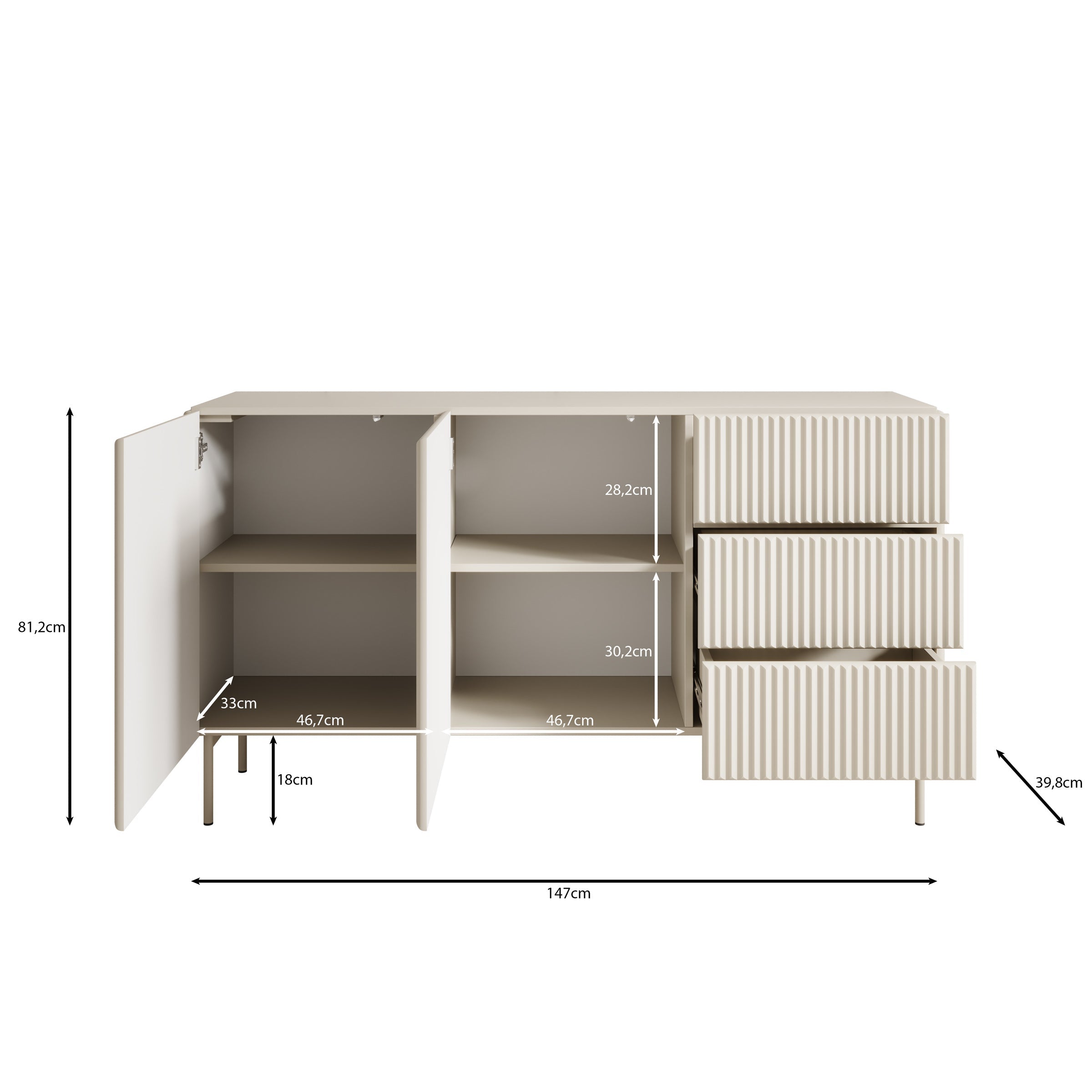 Meubella - Marajo - Dressoir - Zwart - 147 cm