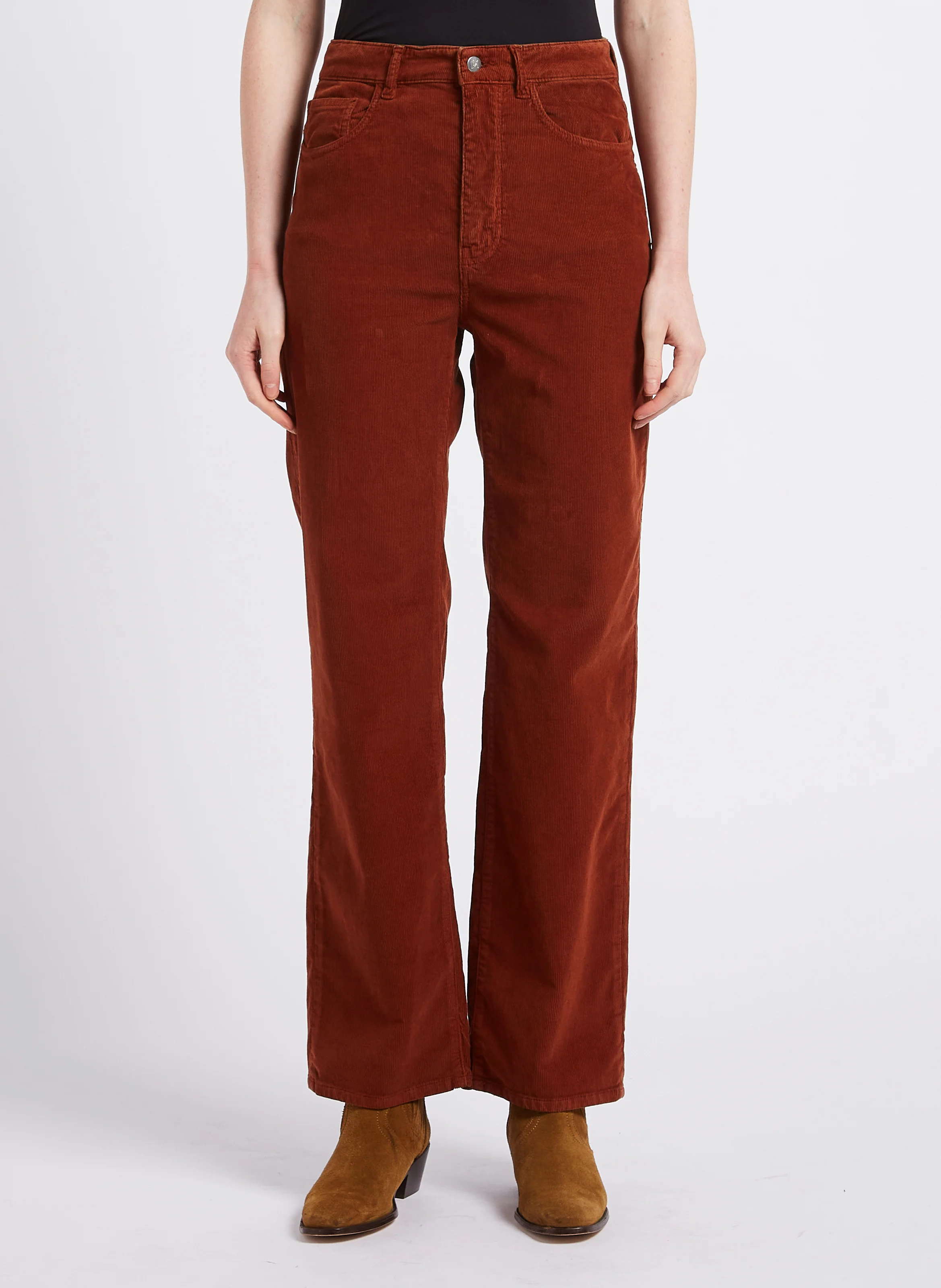 PERRINE - Pantalon droit en coton côtelé | Beige