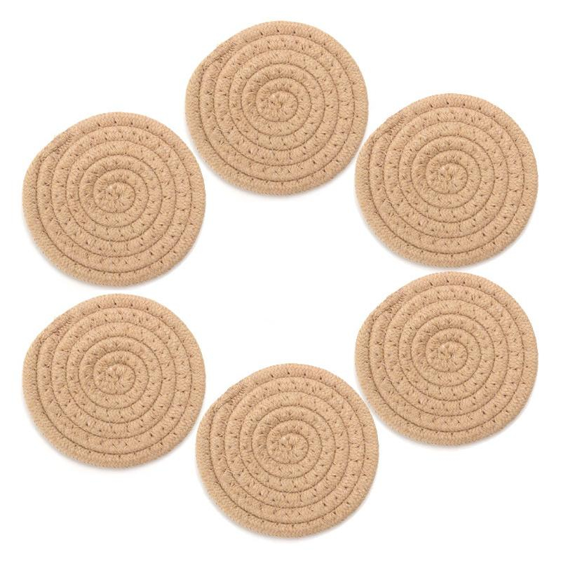 (6er Set) Ø11cm Baumwolle Getränke Untersetzer Boho Glasuntersetzer   Halterung - Beige