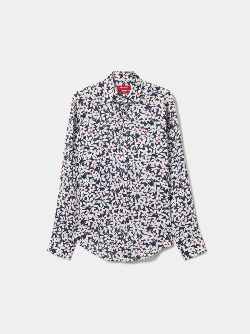 Camisa de linho slim fit às flores