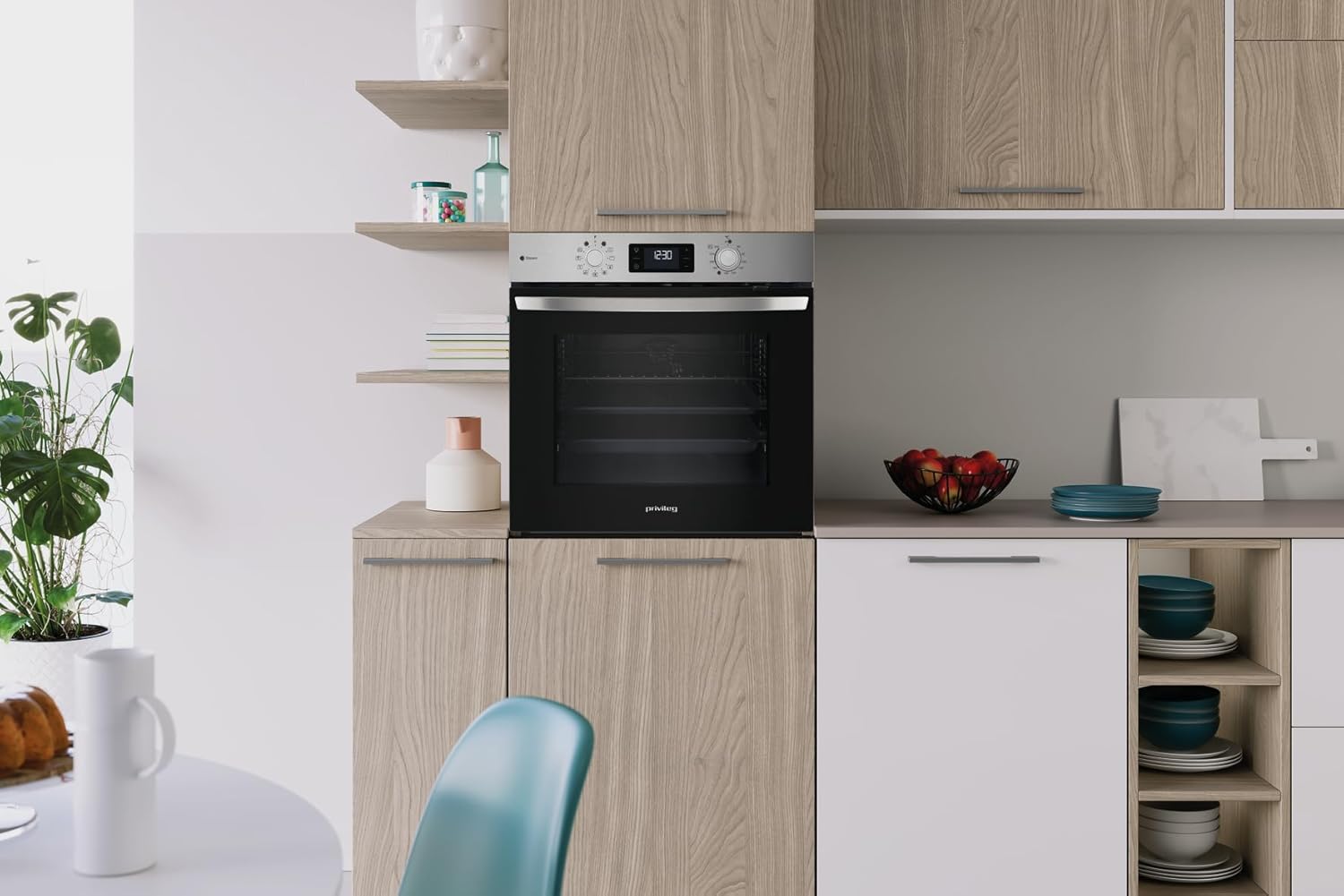 Privileg PBA2S85HU1I Einbau-Backofen, Heissluft,11 Funktionen/Hydrolyse & Dampf/Multi-Level-Kochen/Pizzafunktion / 1-fach Teilauszug/Schwarzglas