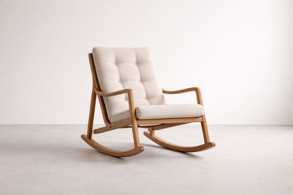 Schaukelstuhl aus Holz mit Polyesterpolsterung Beige