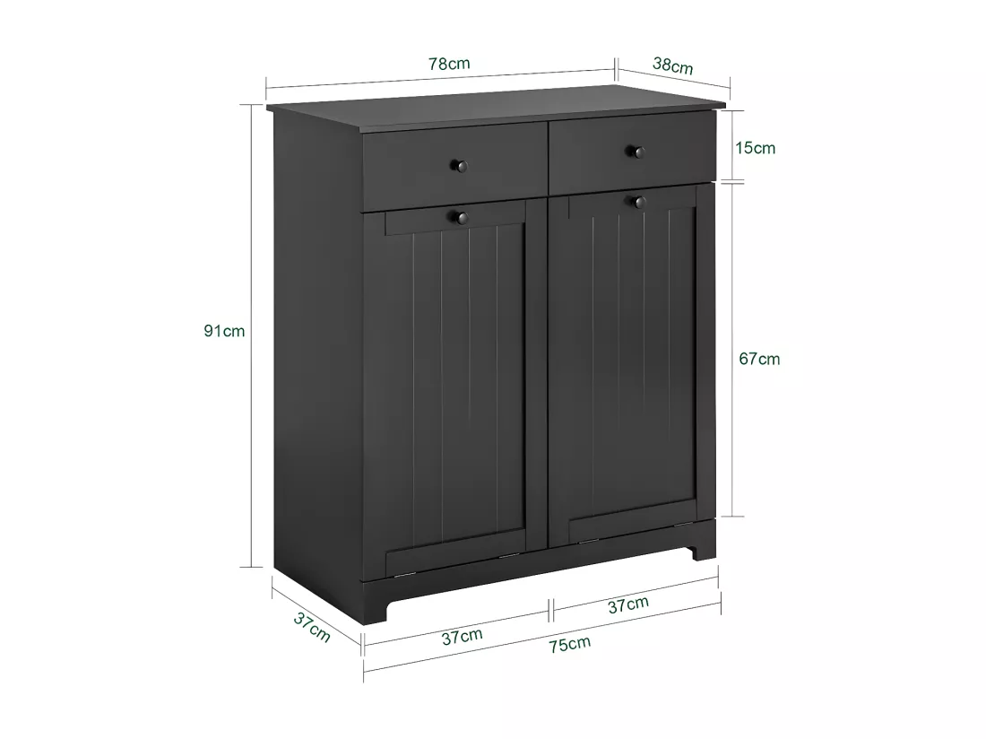 SoBuy Meuble Bas de Salle de Bain Armoire Toilette avec 2 Tiroirs et 2 Paniers à Linge Meuble de Rangement Coffre à Linge L78xP38xH91cm, Noir, BZR33-SCH