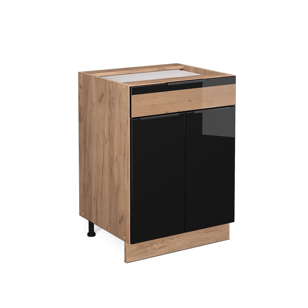 Vicco Schubunterschrank Küchenschrank Küchenmöbel Fame-Line Eiche Schwarz 60 cm modern Hochglanz