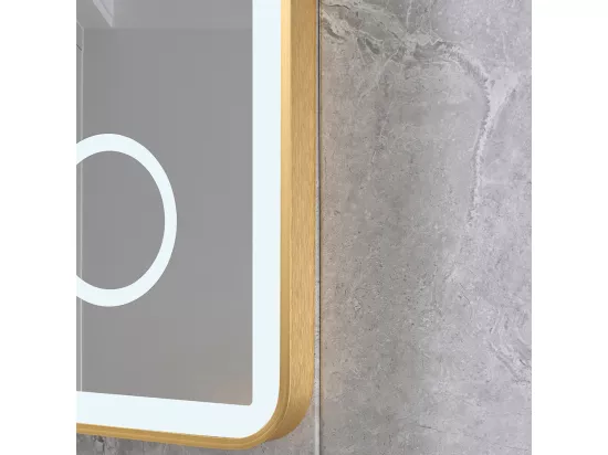 Miroir salle de bain LED 110x60cm anti buée avec cadre en aluminium doré et loupe x3 LB-4685G