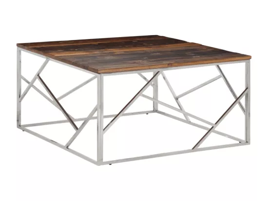 Table basse argenté acier inoxydable et bois de mélèze massif
