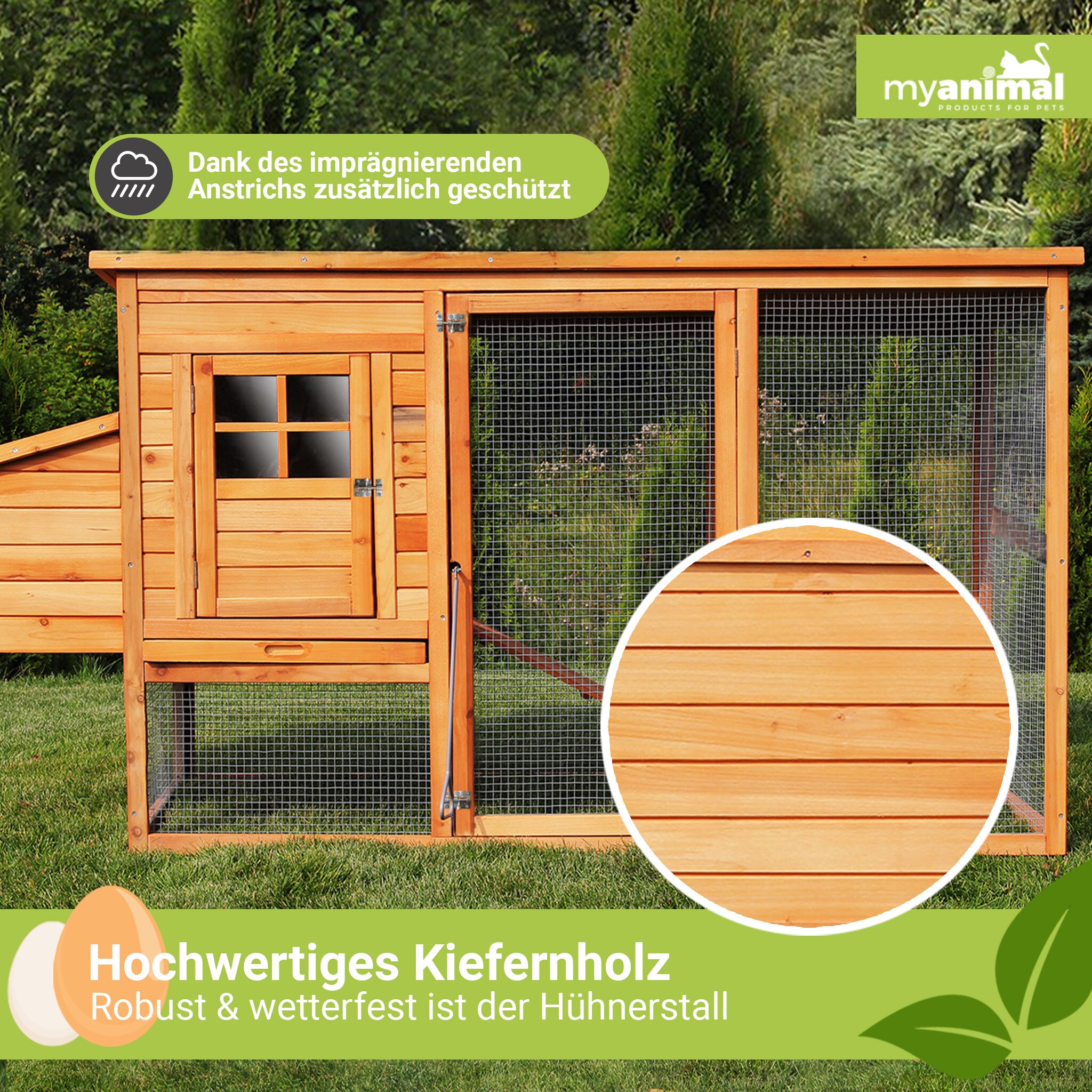 MyAnimal Hühnerstall für 4 Hühner MH-04 mit Eiablage, wasserabweisendes Dach, schutzimprägniert (Grau)