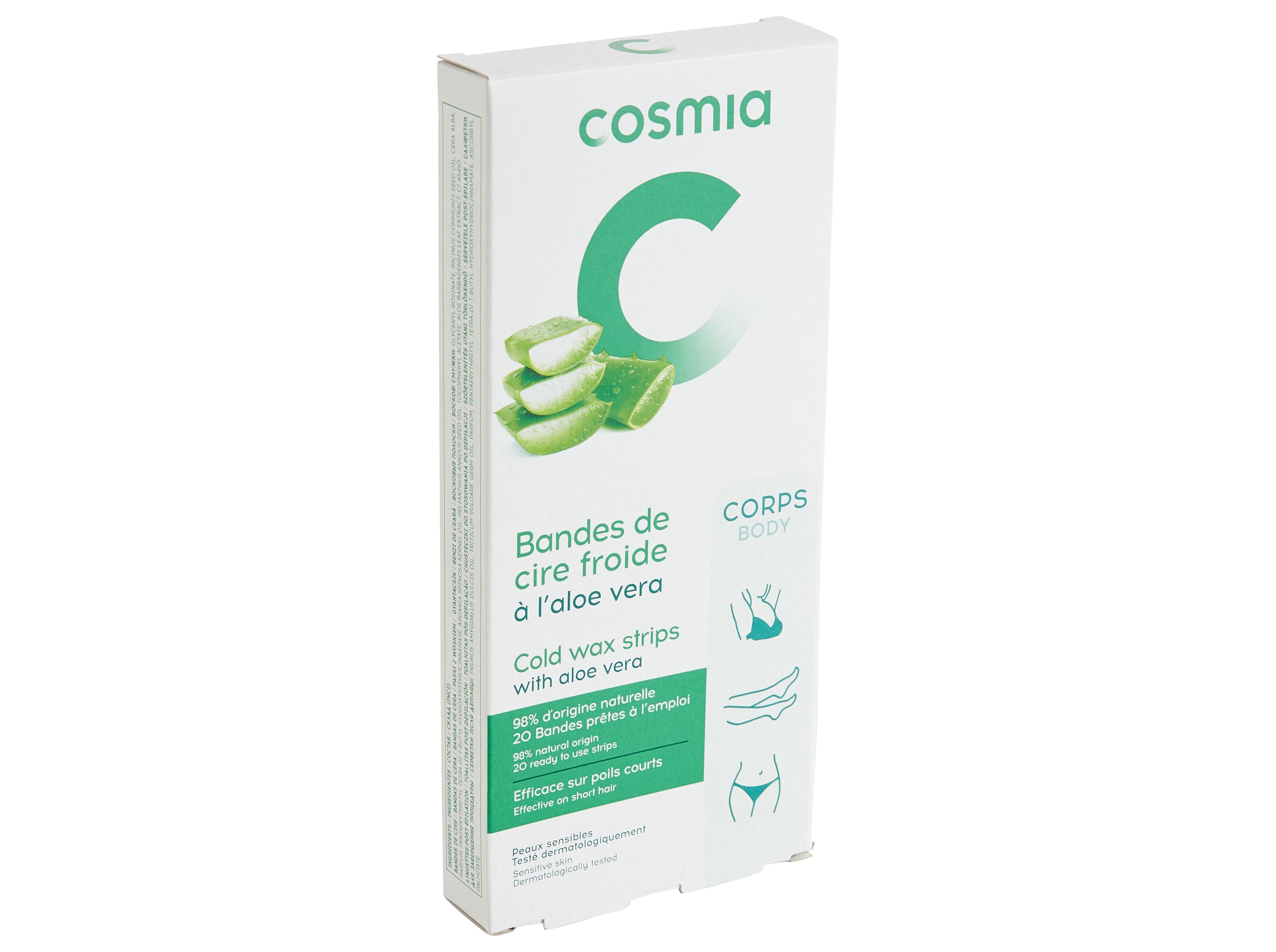 BANDAS COSMIA CERA FRIA CORPO PELE SENSÍVEL COM ALOÉ VERA 20UN