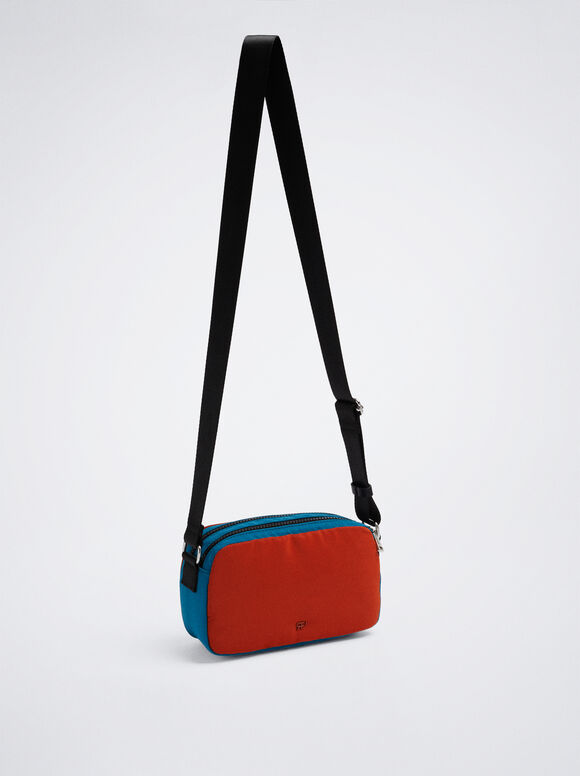 Bolsa de ombro em nylon com blocos de cores - Multicolorida