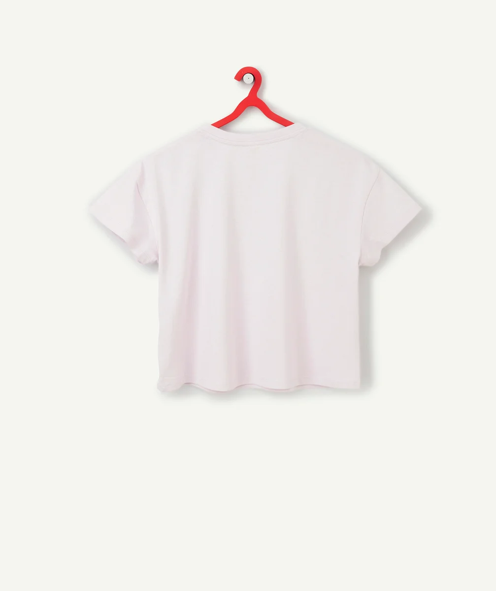 T-SHIRT OVERSIZE FILLE EN FIBRES RECYCLÉES VIOLET AVEC MESSAGE 