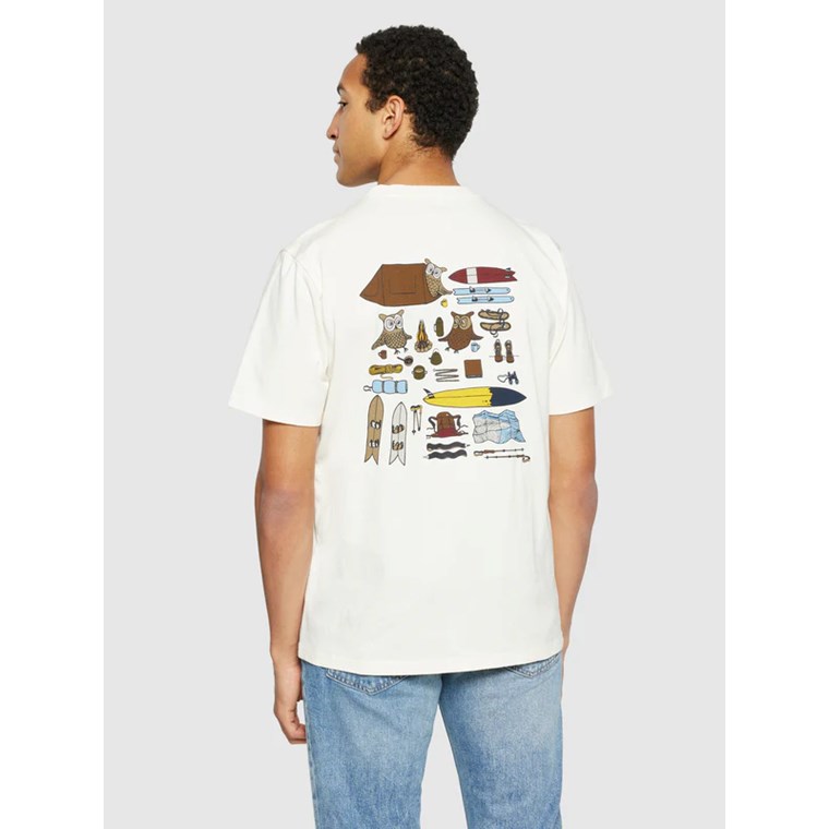 KnowledgeCotton Apparel Regular Fit Owl Trip Print T-Shirt Egret