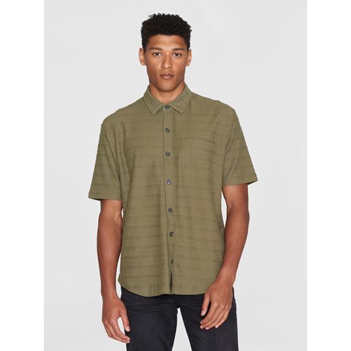 Knowledge Cotton Apparel Solid Stripe Skjorte, Burned Olive, XXL