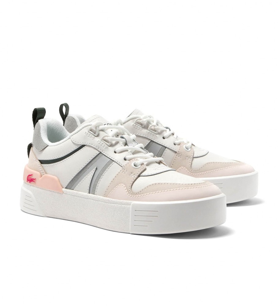 Tênis Lacoste L002 em couro e malha, branco/cinza