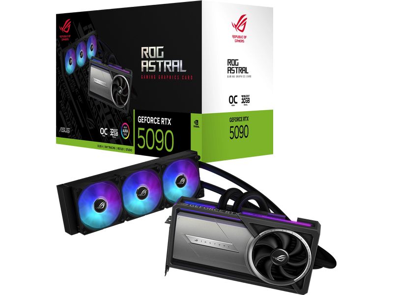 ASUS ROG Grafikkarte ROG Astral LC GeForce RTX 5090 OC Edit Gaming Grafikkarte mit All-in-One-Flüssig-CPU-Wasserkühlung