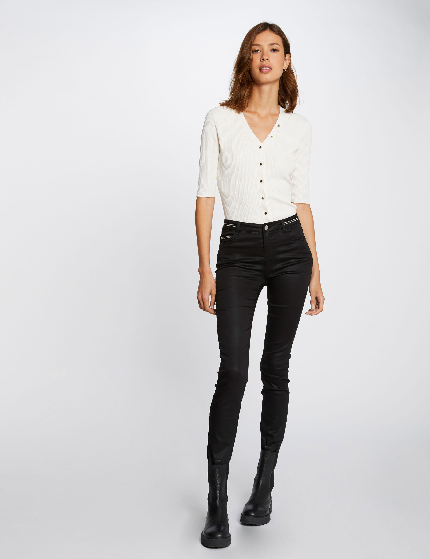 Pantalon slim enduit noir femme - noir
