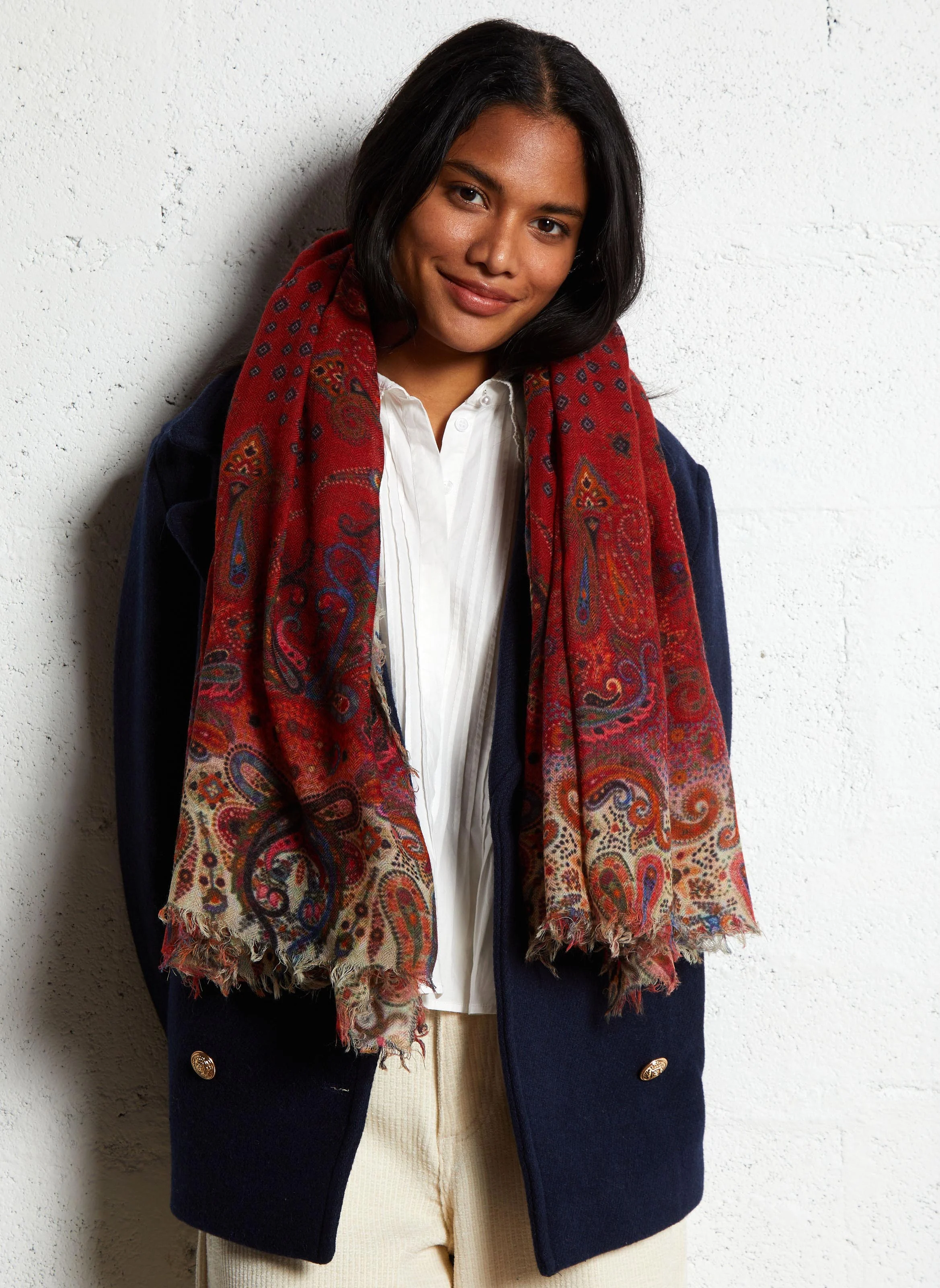 EMME - Foulard imprimé en laine | Rouge