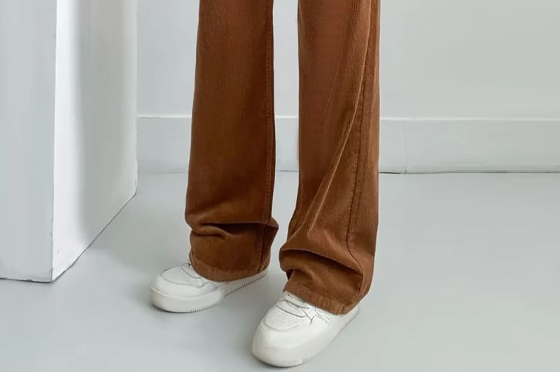 Ulark - Hoge taille effen corduroy rechte broek