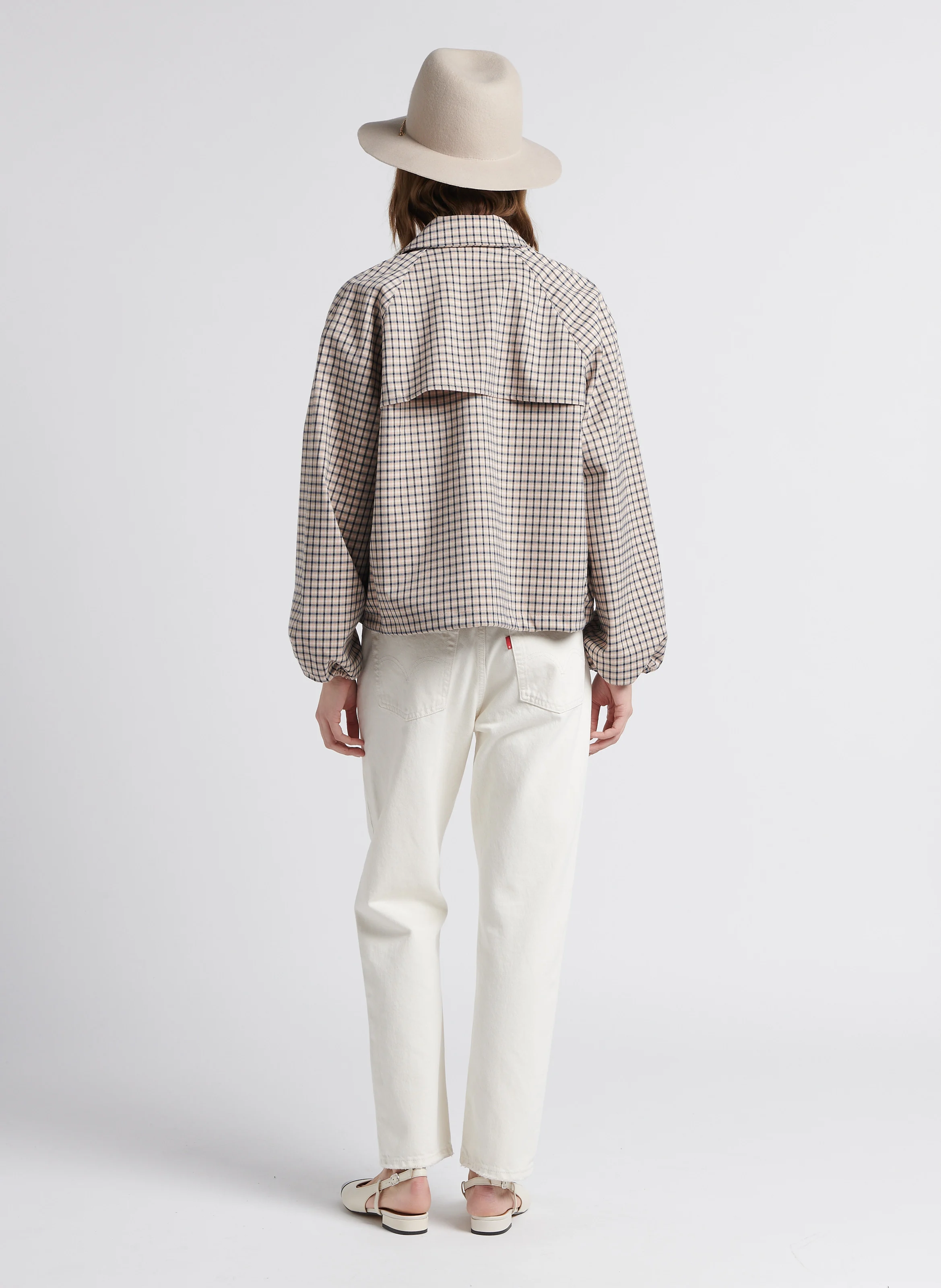 ELSY - Gilet ample col V en coton mélangé | Marron