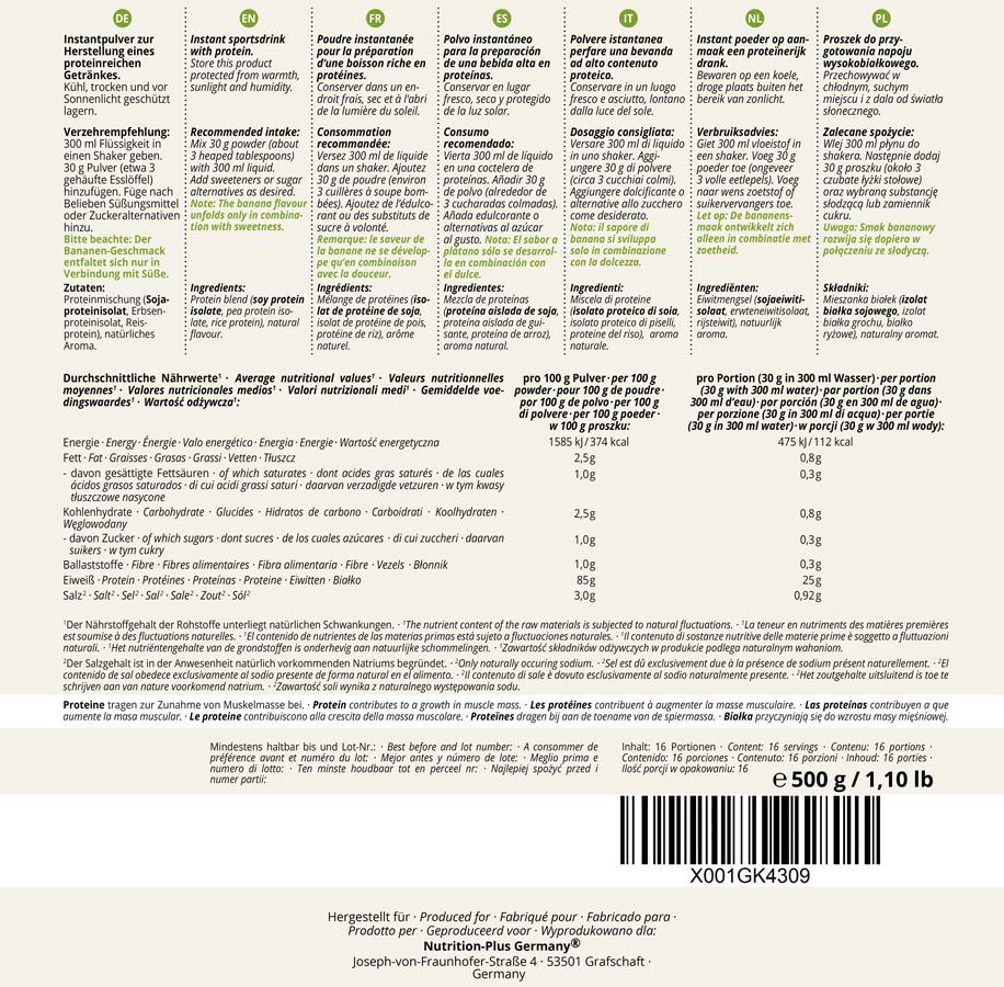 Nutri+ Natures Protein Pulver - Eiweißpulver ohne Süßstoff