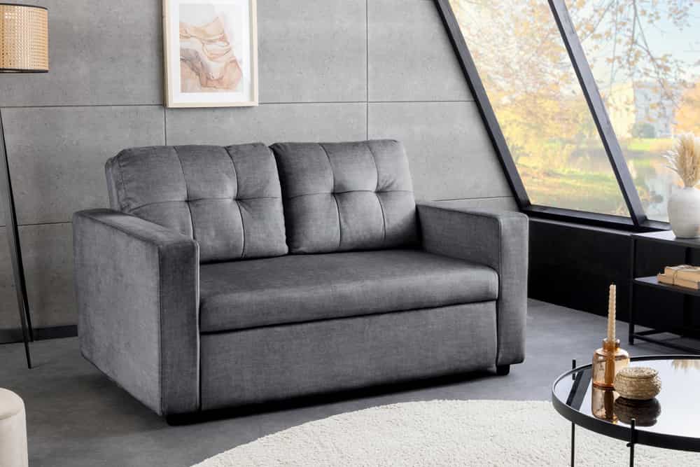 Ausziehbares Schlafsofa SMART 140cm grau Vogue Velours Samt 2-Sitzer Nosagfederung