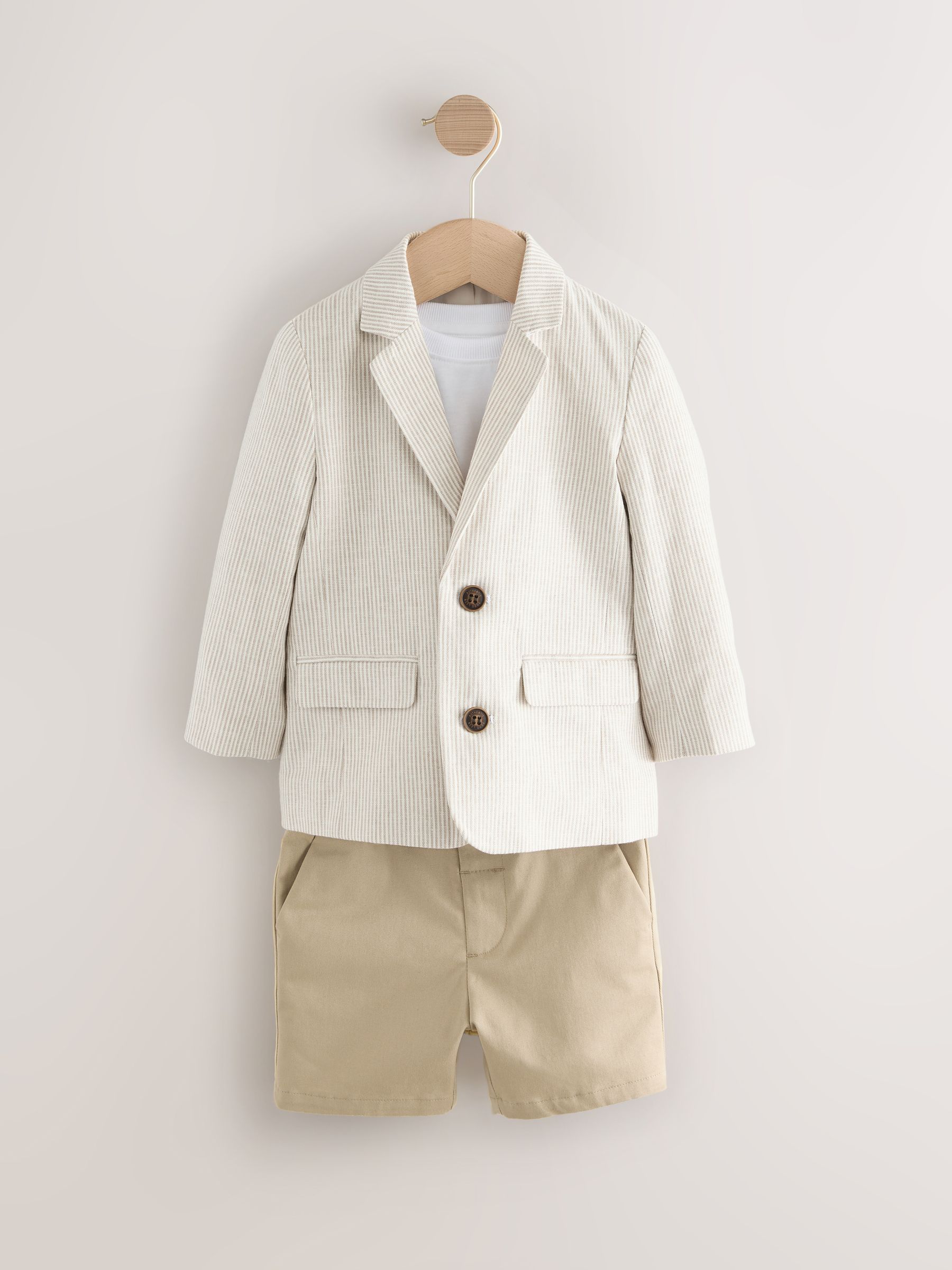 Naturel Ticking Strepen - Set met blazer, T-shirt en shorts (3mnd -9jr)