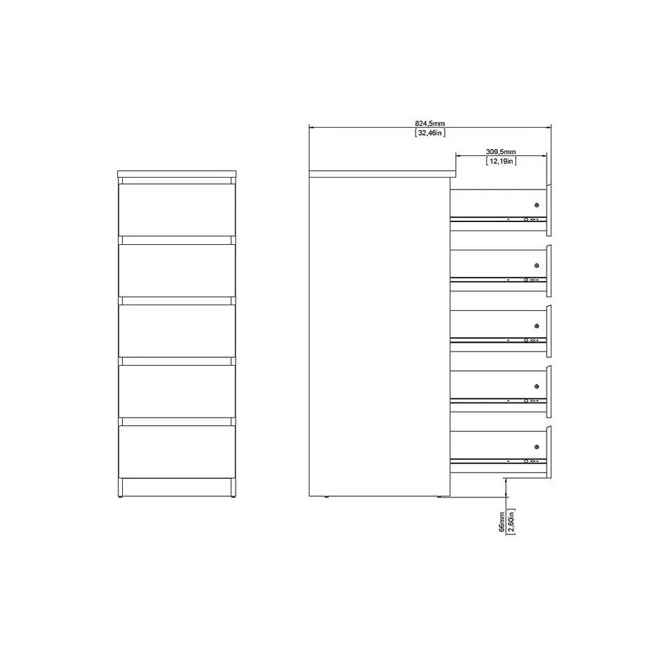 Hioshop Noulan commode 5 lades eiken decor