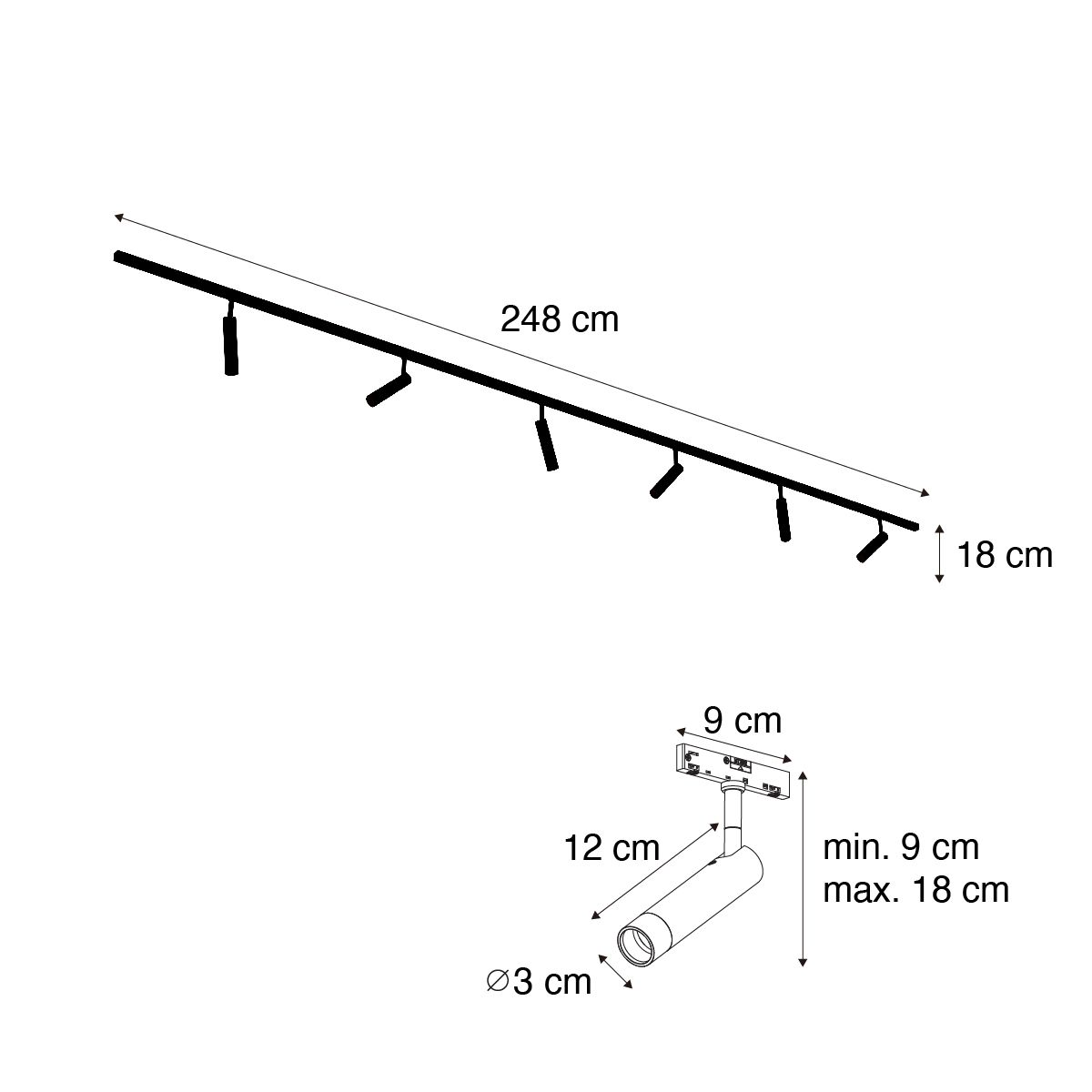 Modern railsysteem met 6 spots donker brons 1-fase - Slimline Uzzy