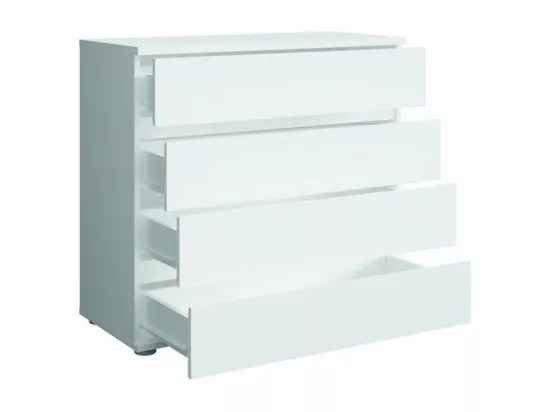 Ensemble chambre NOFI - Lit 160x200 cm avec sommier, 2 tiroirs, chevets, armoire et commode - blanc