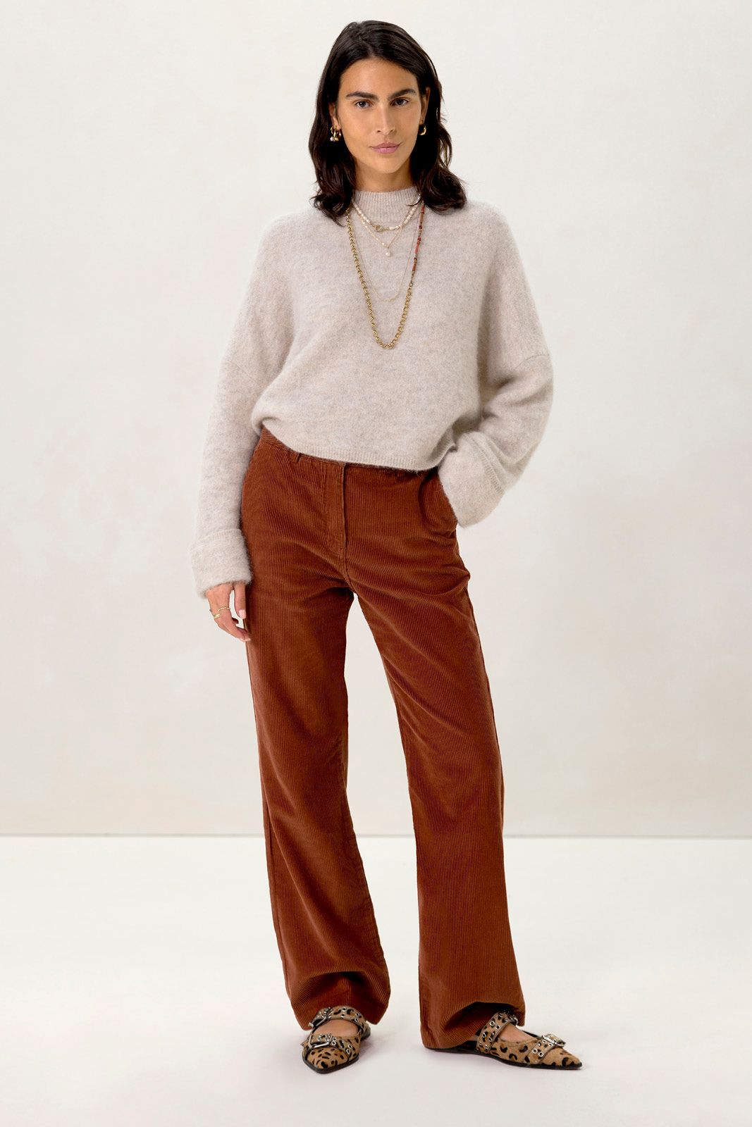 Donkerbruine wide leg corduroy broek