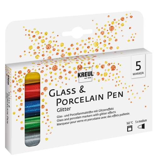 KREUL Glass & Porcelain Pen Glitter medium 5er Set