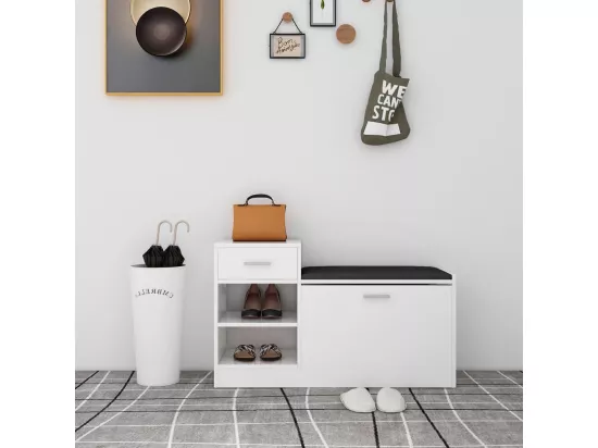 Banc à chaussures Blanc brillant 94,5x31x57 cm Aggloméré