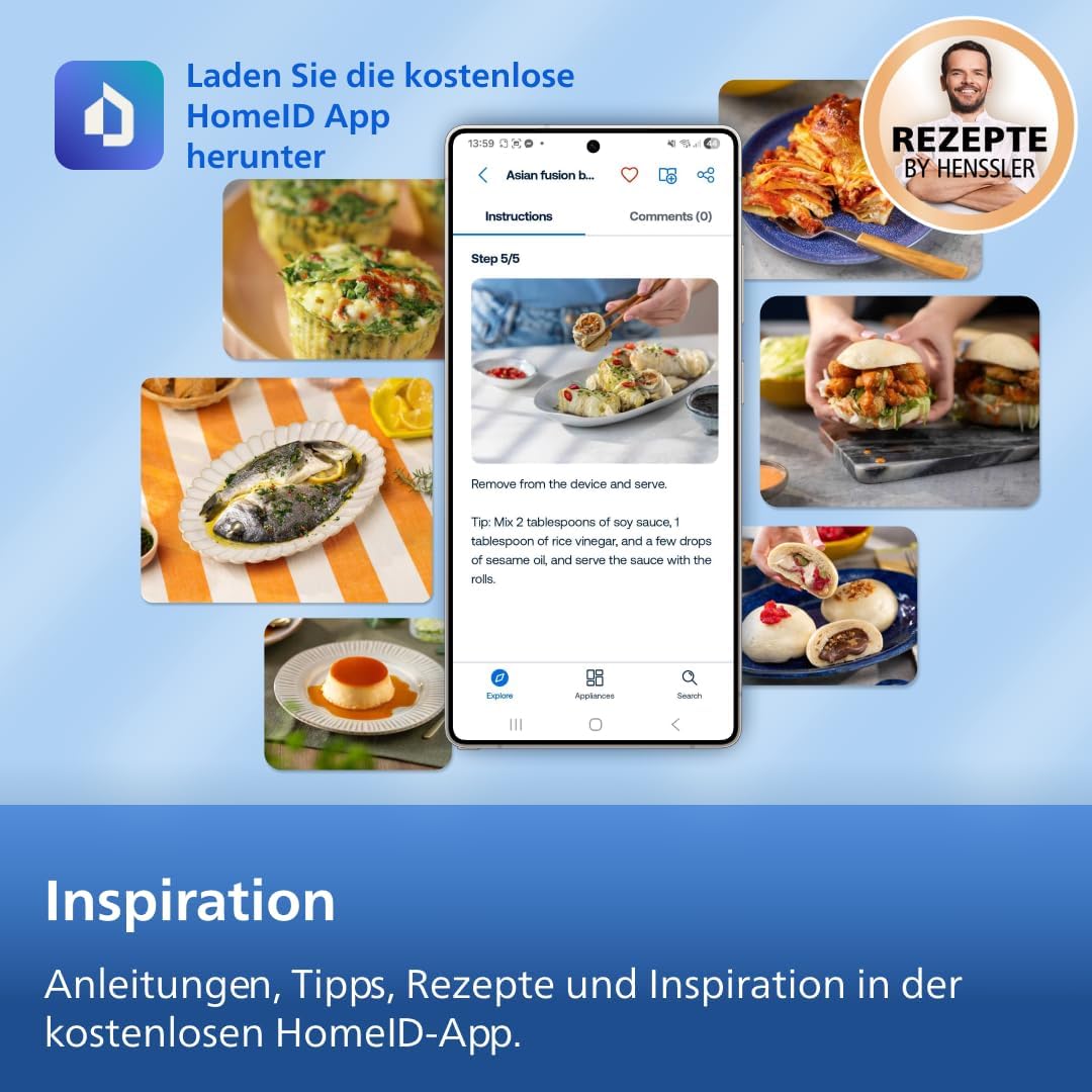 Philips Airfryer 1000 Series Flexible Basket - 7,1 L Fassungsvermögen, RapidAir-Technologie, 10 Kochfunktionen, 90% weniger Fett, kompaktes Design, HomeID-Rezept-App (NA154/00)