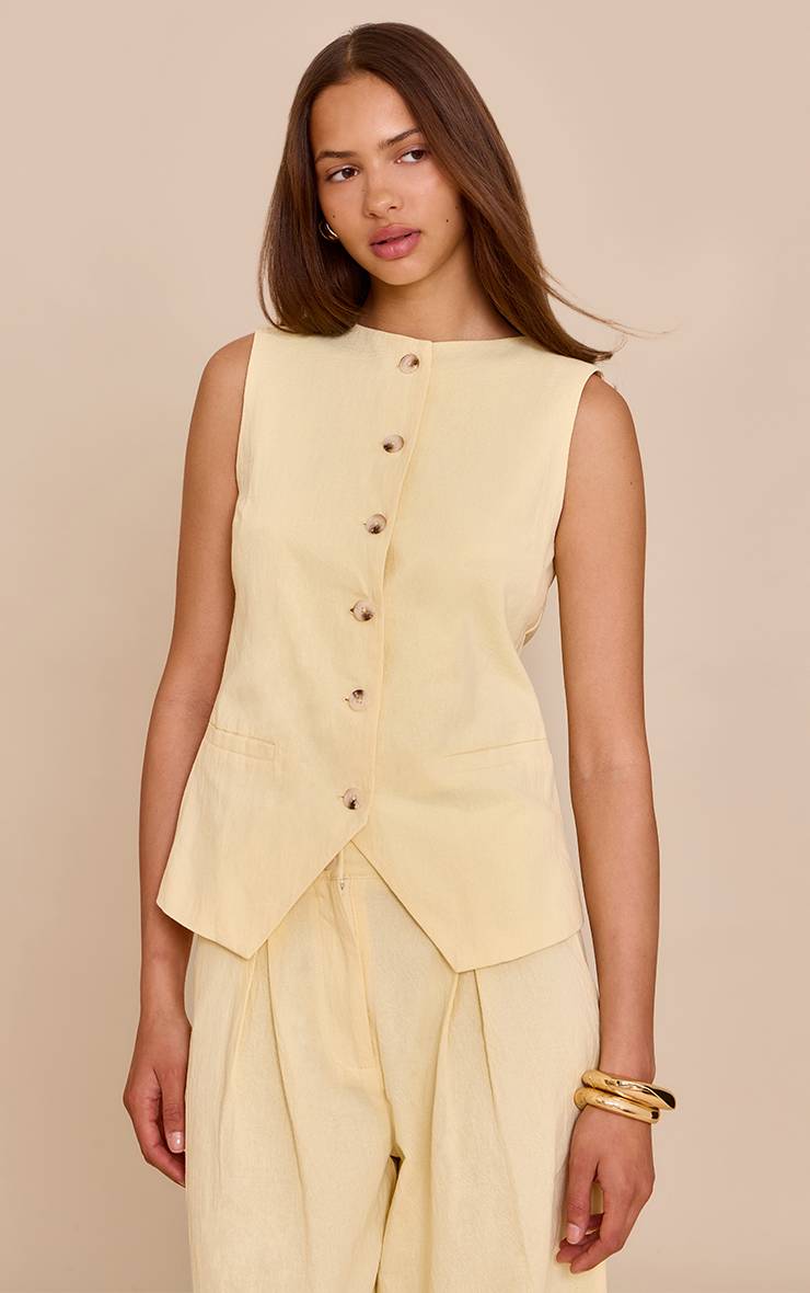 Butter Yellow Gilet Tailleur Aspect Lin