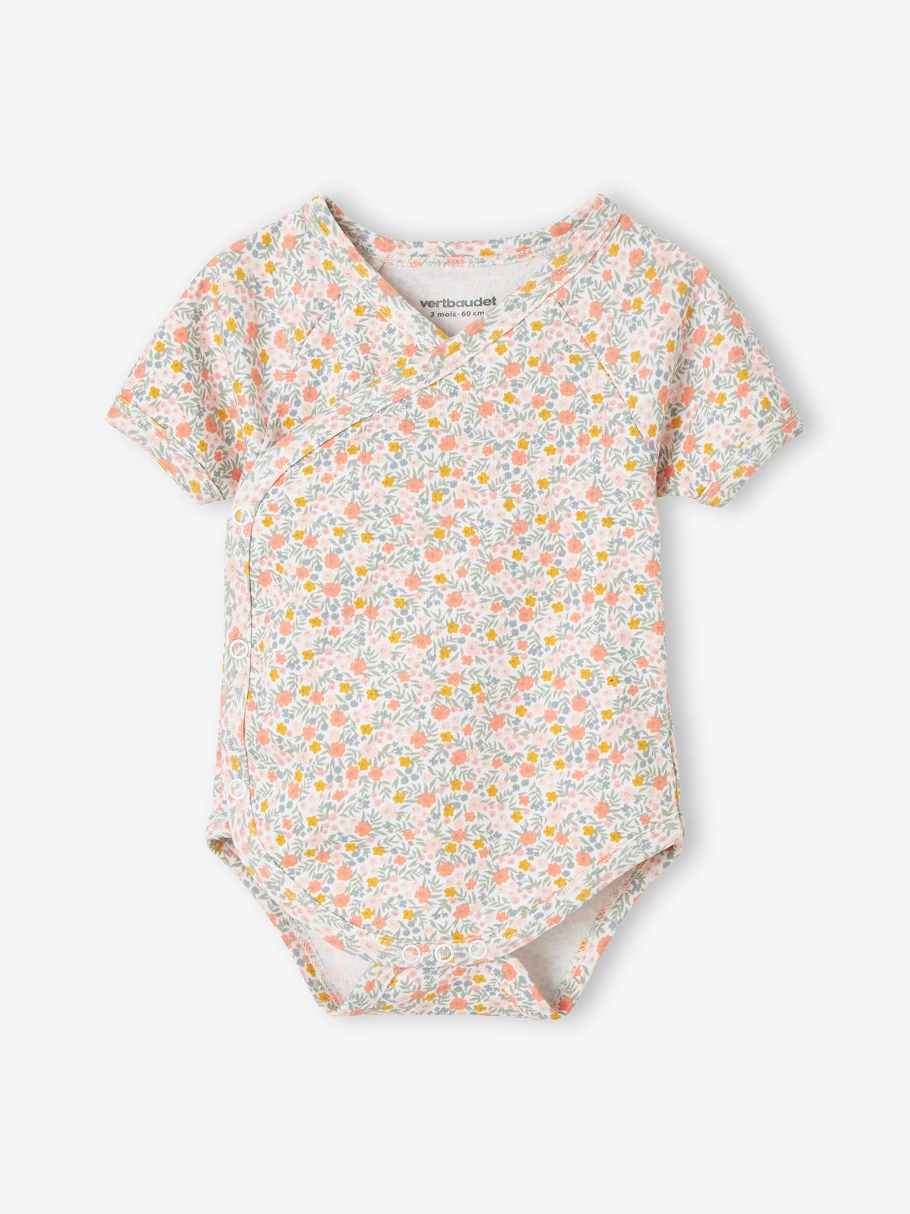 Conjunto de 3 bodies florais de manga curta para recém-nascidos, verde claro, bicolor/multicolorido