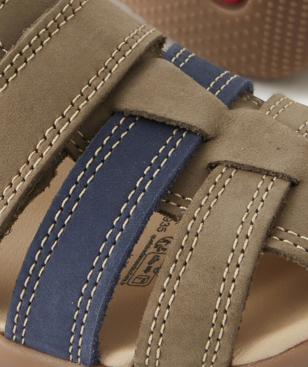 KICKERSSANDALES BÉBÉ GARÇON BIPOD KAKI ET BLEU MARINE EN CUIR