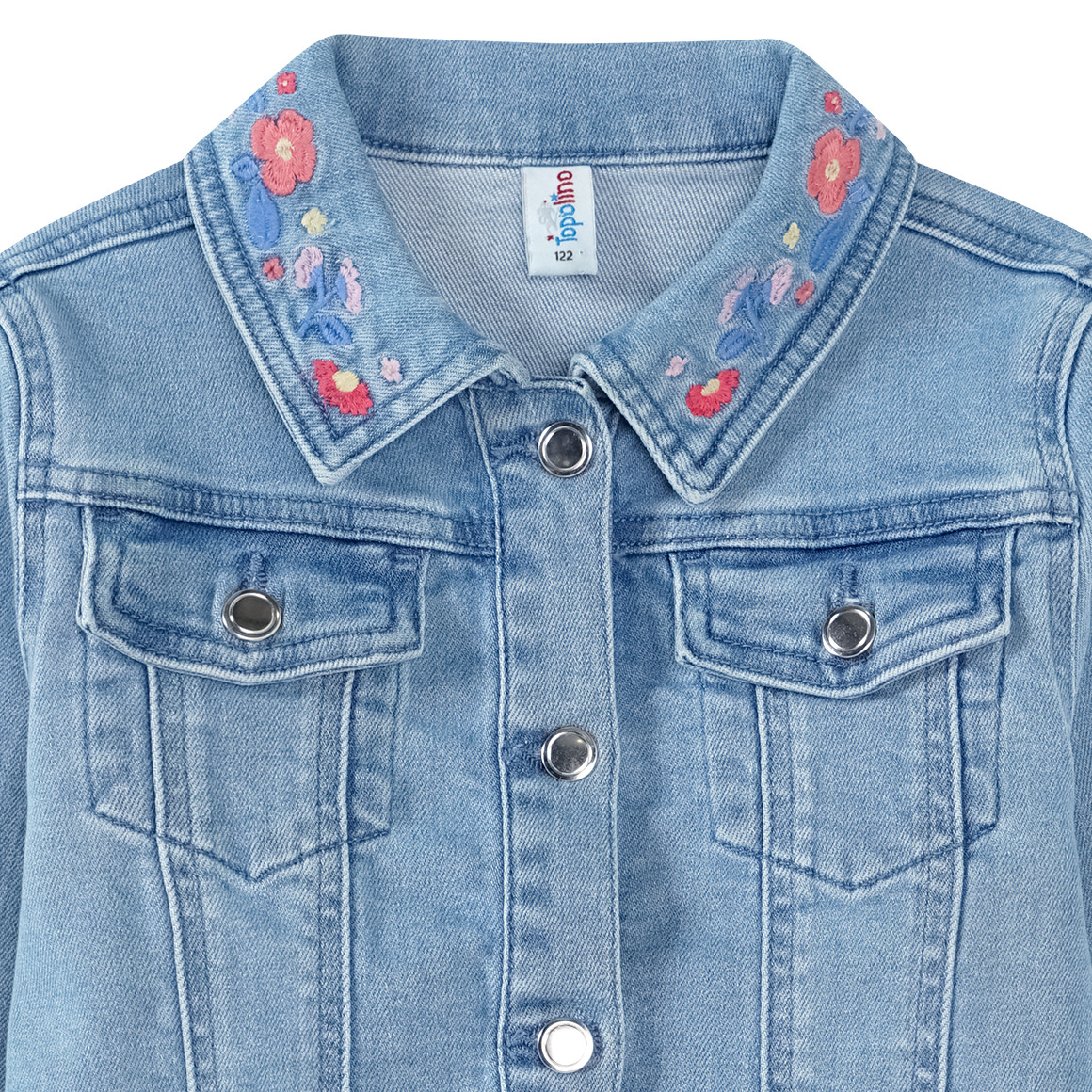 Topolino Mädchen Jeansjacke mit Blumen-Stickerei hellblau